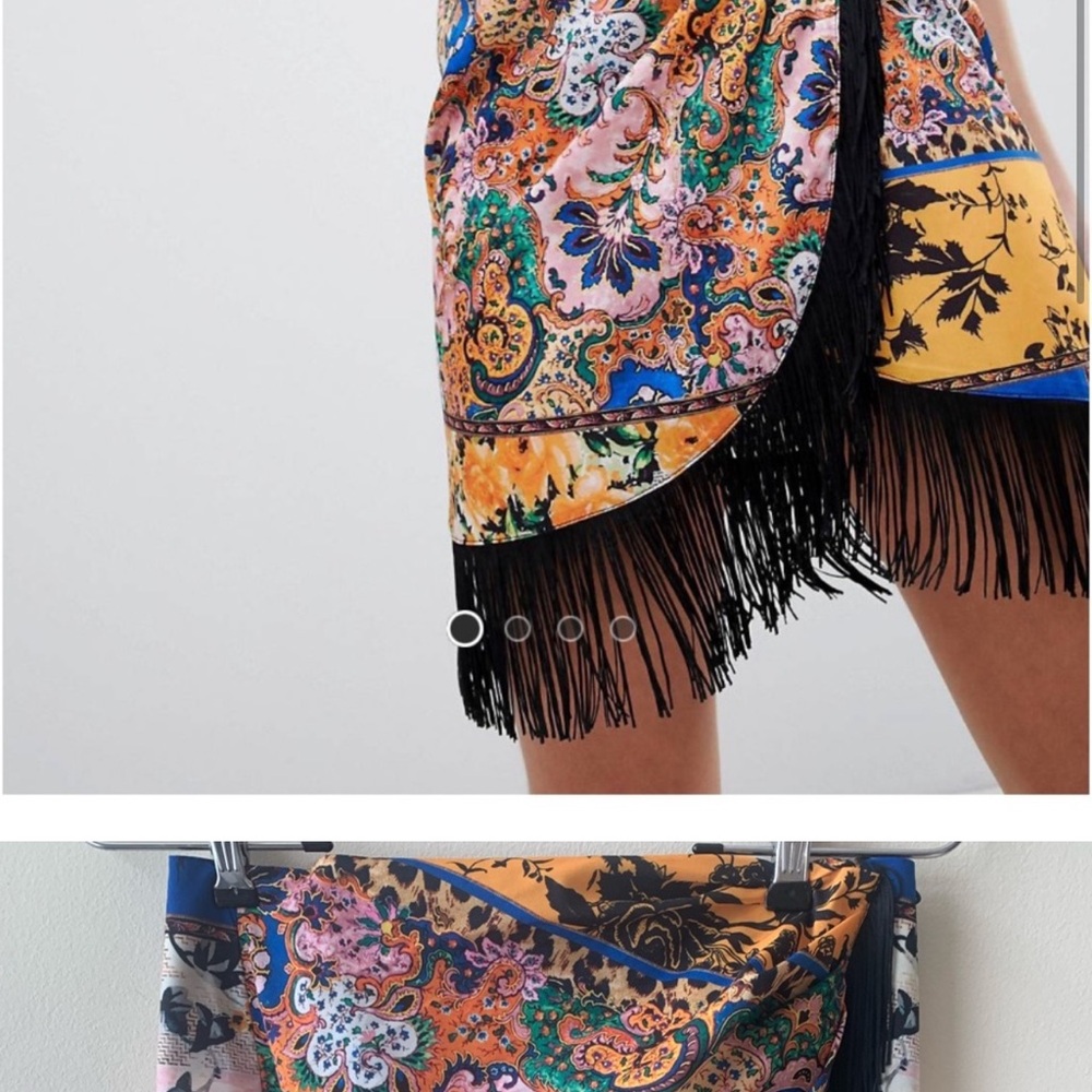 ASOS scarf print fringe wrap skirt